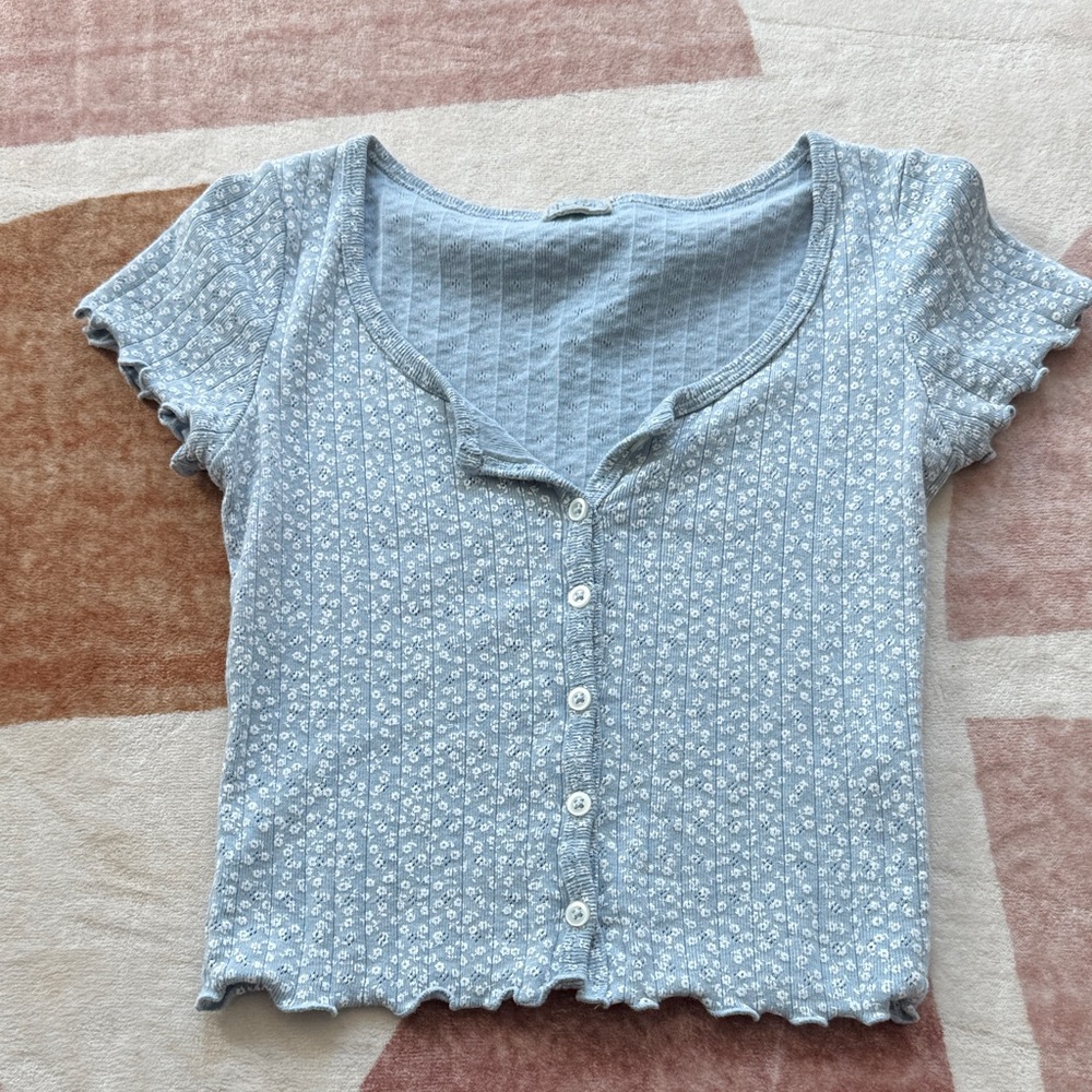 Brandy Melville Blue Floral Button-Up Top